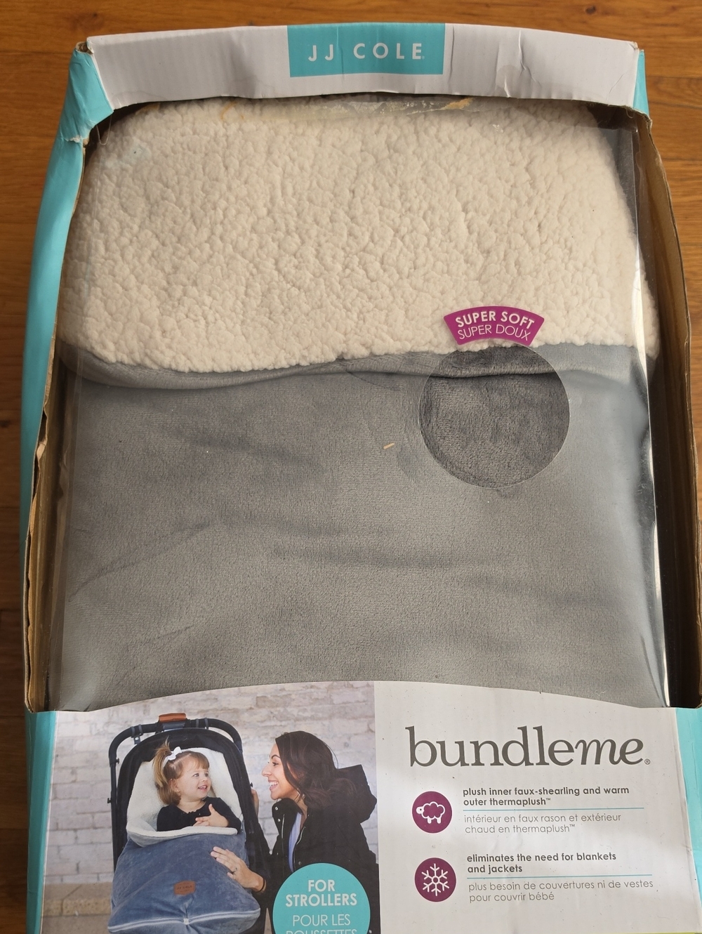 JJ Cole Cozy Sherpa-Lined Stroller Footmuff in Gray and Cream